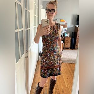 Mandala Design Cotton Dress - Size Small - Black Dot Pattern